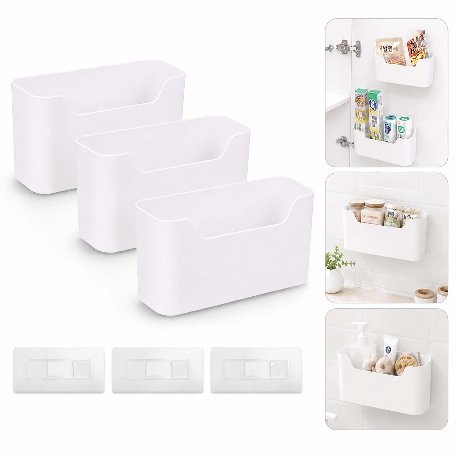 LMSAWK 3 Pcs Wall Mounted Cabinet Door Storage Boxes, Self Adhesive Wall Mounted Storage Box, for Small Items, Kitchen, Bathroom, Cabinet Door, Fridge and Home Storage
