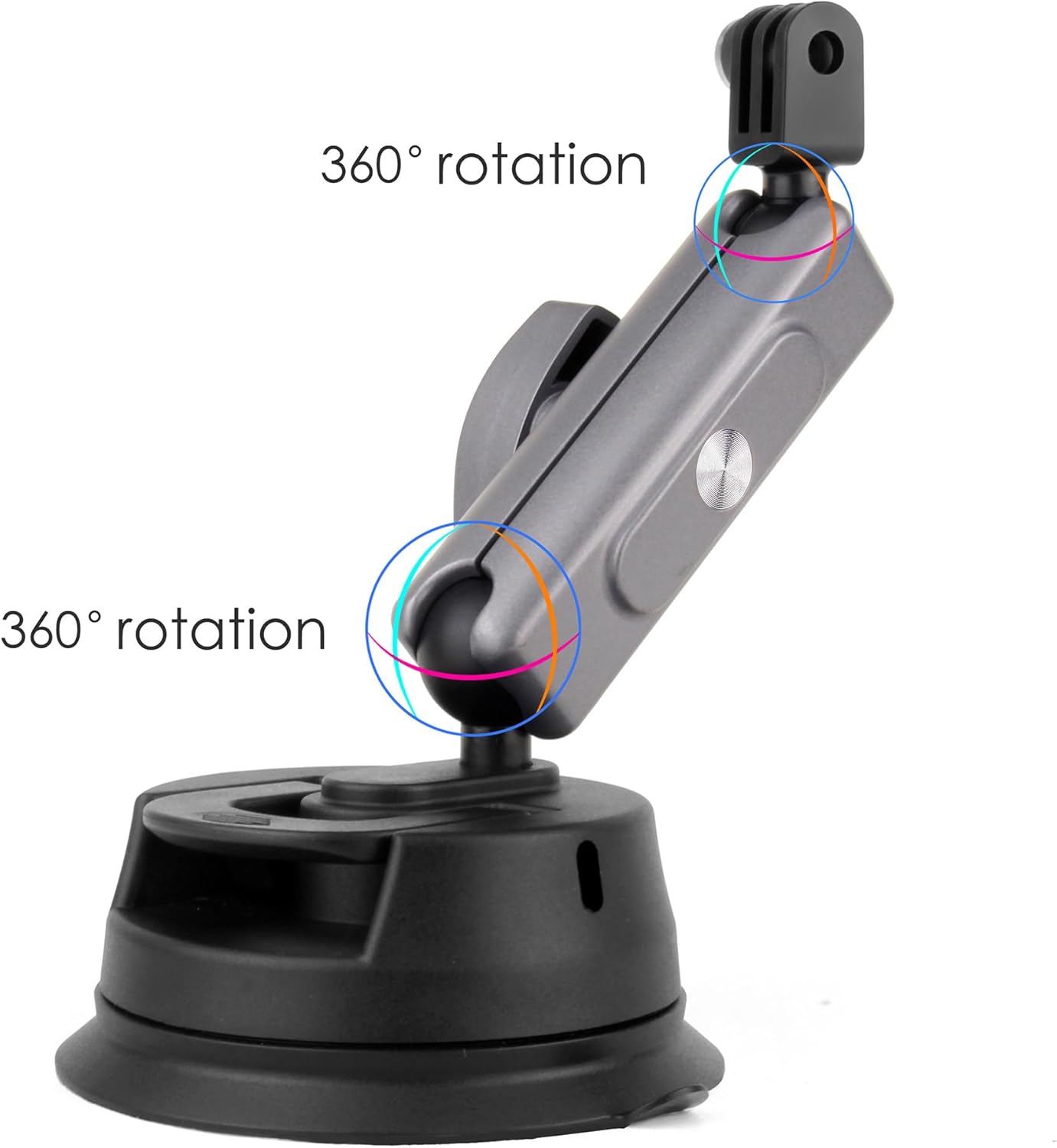 360° Rotation Camera Suction Cup Mount with 1/4'' Ball Head&Phone Holder on Car Windshield Dash for Vlogging/GPS, Quick Release Car Mount for GoPro/Insta360/DJI Action Camera/DSLR/Cell Phone