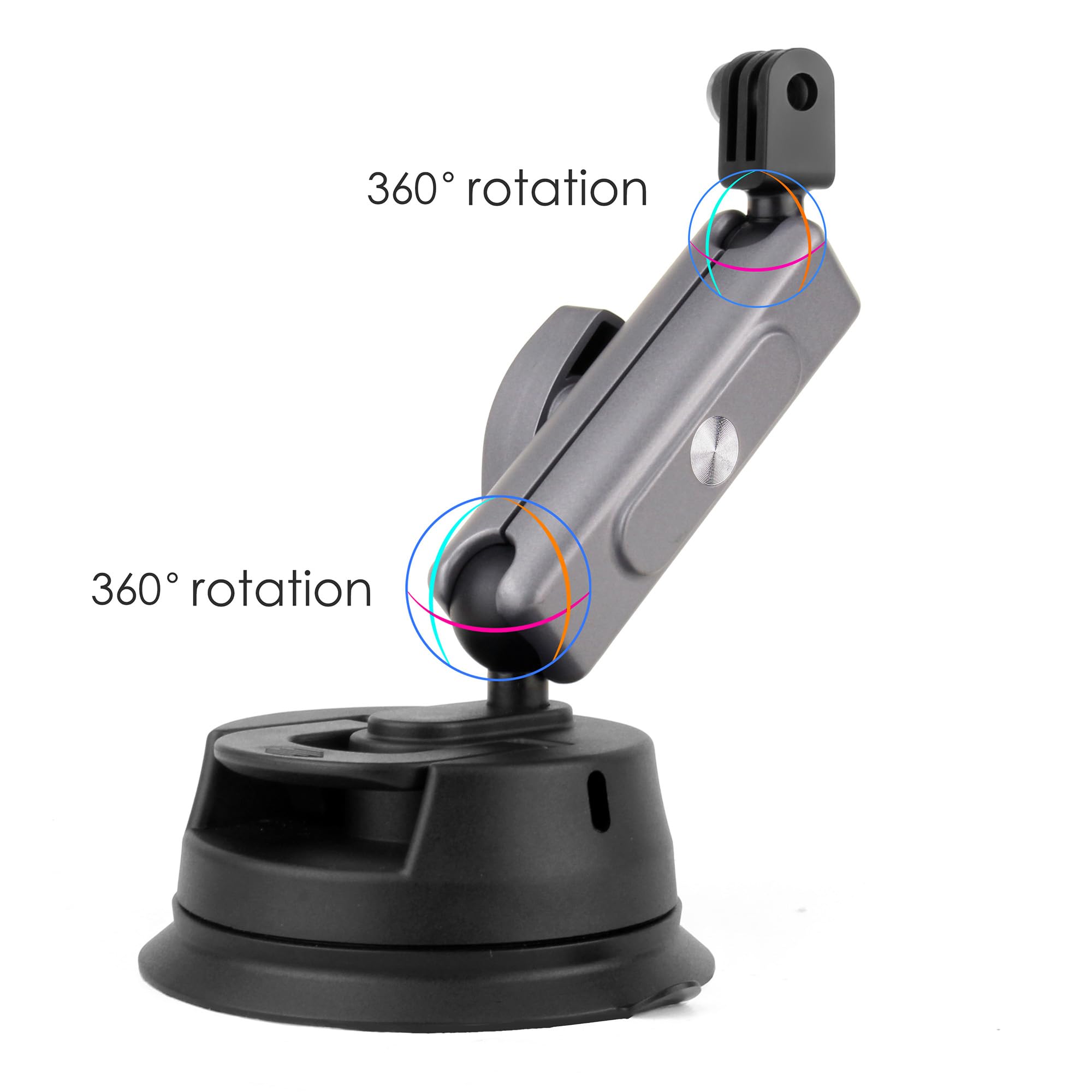 YALLSAME 360° Rotation Suction Cup Camera Mount with 1/4'' Ball Head&Phone Holder on Car Windshield Dash for Vlogging/GPS - Image 4