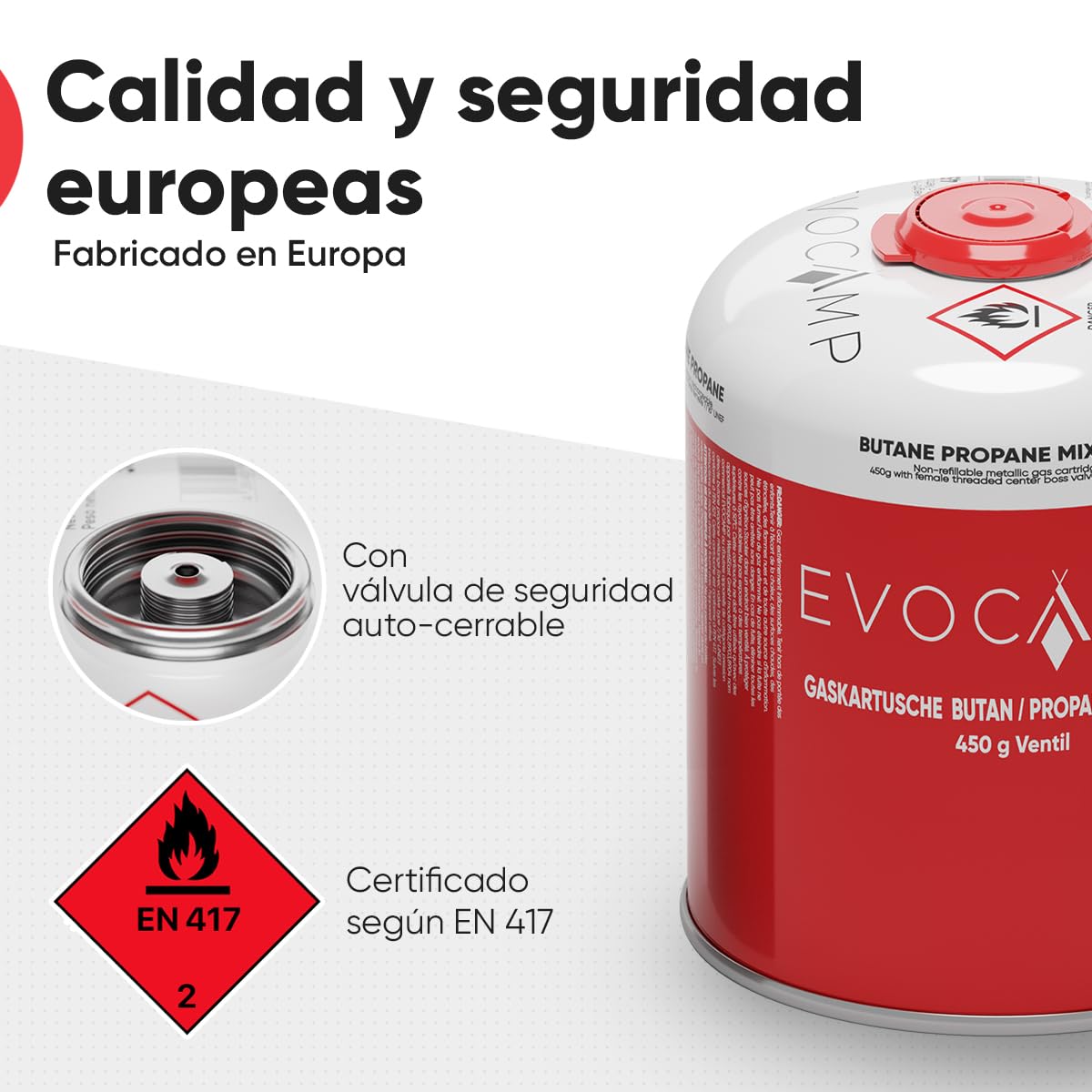 EVOCAMP 4X cartucho de gas Propano Butano 450g, cartucho de rosca europea 7/16", botellas de gas para camping 809ml, bombona de gas, puede utilizarse para barbacoas Weber de la serie Q100/1200