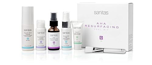 Sanitas Skincare AHA - Kit de exfoliación para rejuvenecimiento en casa, juego de 6 piezas, cáscara de ácido láctico