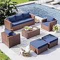 UDPATIO Patio Furniture Set, 6 Piece Outdoor Furniture with Waterproof Cover, Outdoor Chair Patio Conversation Sets with Storage Table, for Backyard Porch Navy Blue