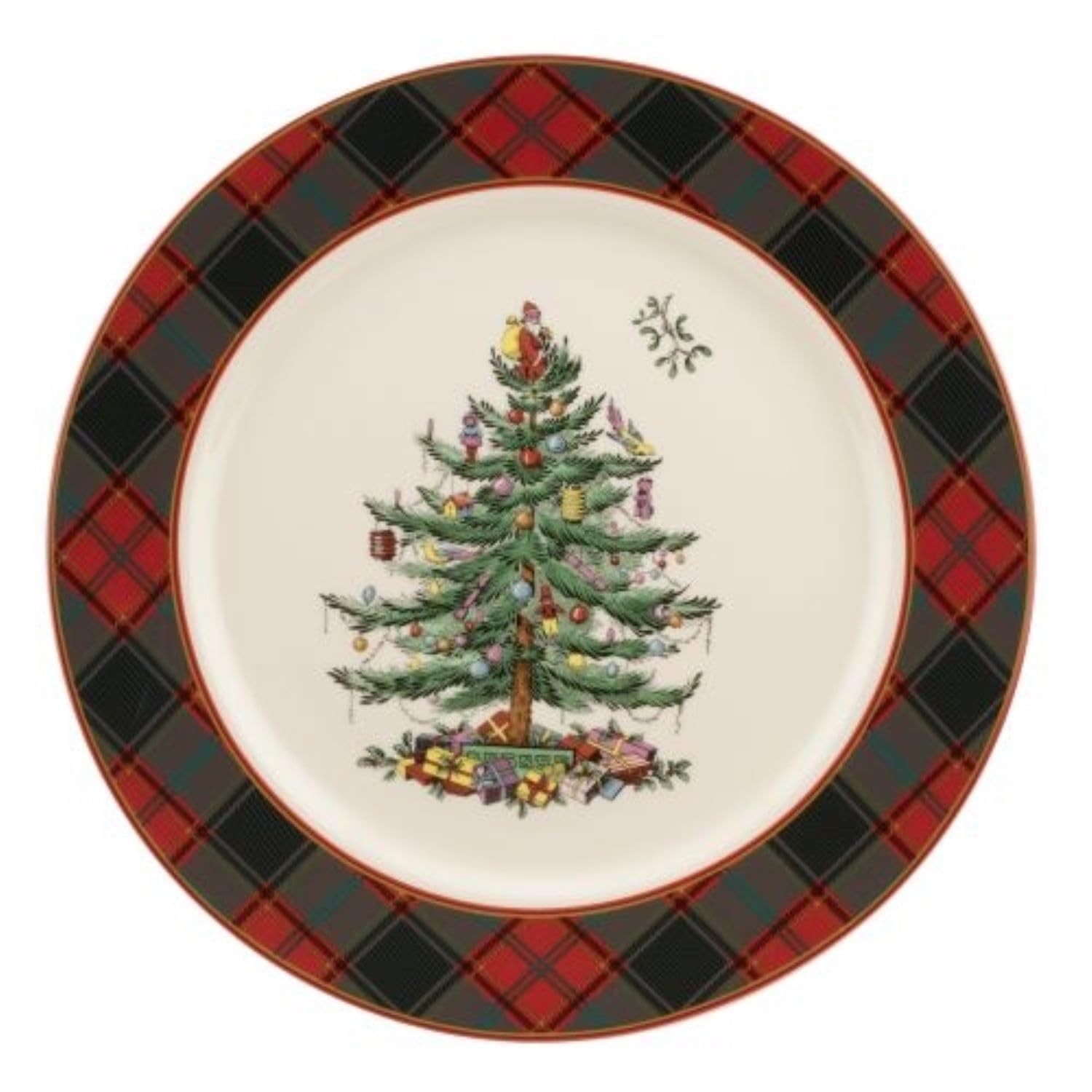 Spode Christmas Tree Tartan 12 Inch Buffet Plate | Doubles as Serving Plate | Perfect for Holiday Hosting and Christmas Home Décor| Made of Fine Earthenware | Dishwasher,...
