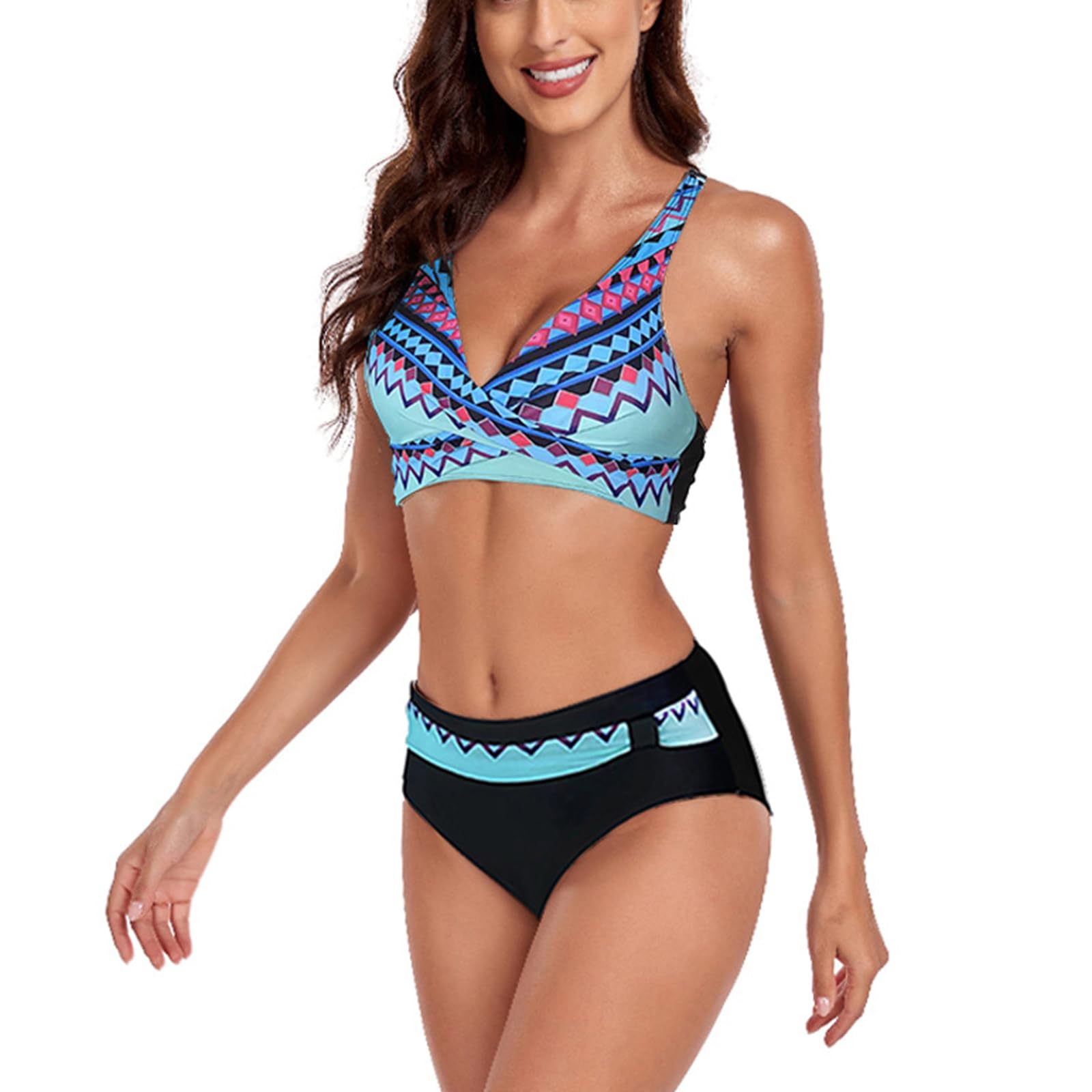Jarseila 2024 Conjunto de Bikini Mujer Traje de Baño de Mujer 2 Piezas Crossover Push Up Sujetador Ropa de Baño Cintura Alta Bikini