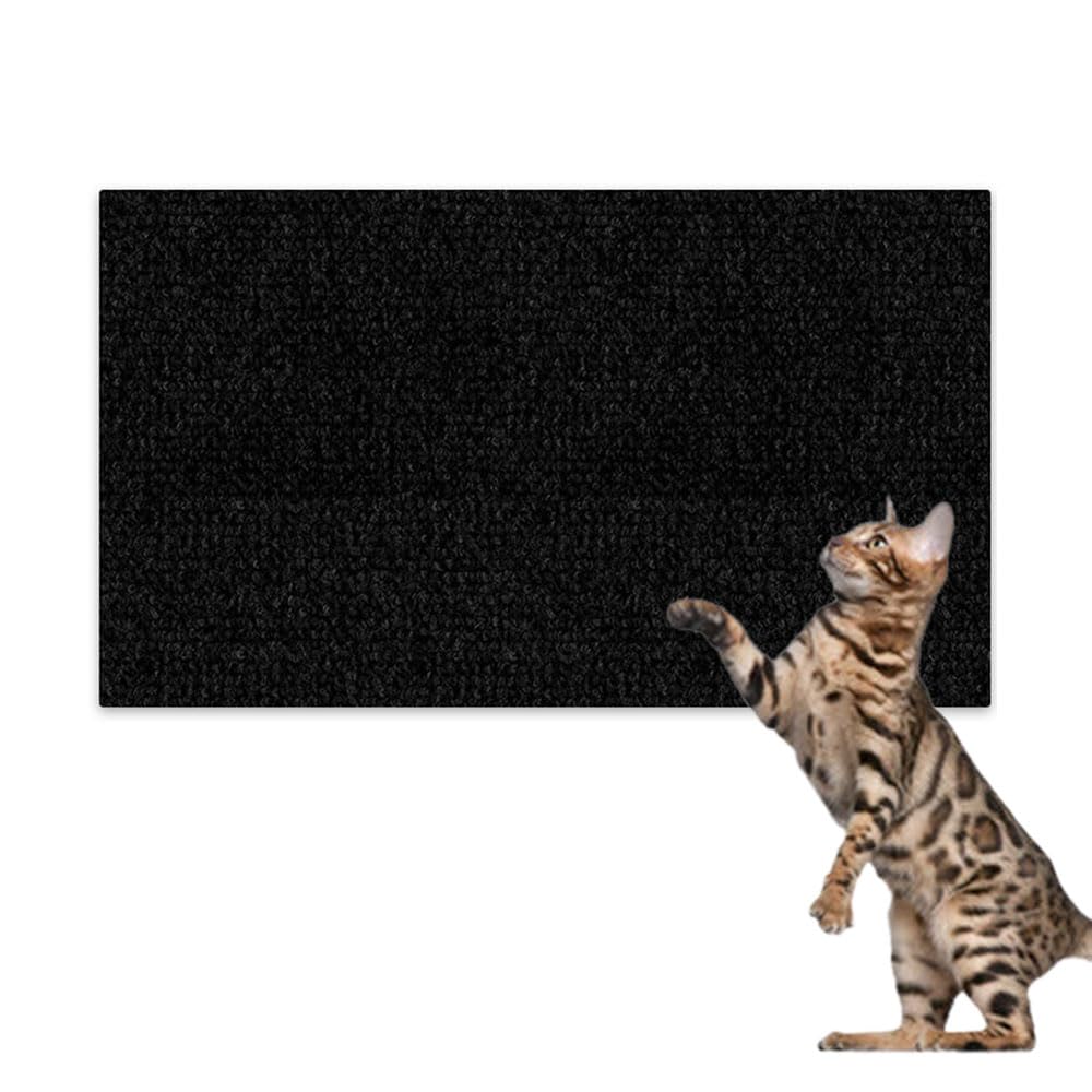Hearda Cat Scratch Mat, Self Adhesive Cat Scratching Mats, Abrasion Resistant Polyester Scratcher, Protects Furniture & Sofa, Couch Carpets Rug (Black,60x100cm)