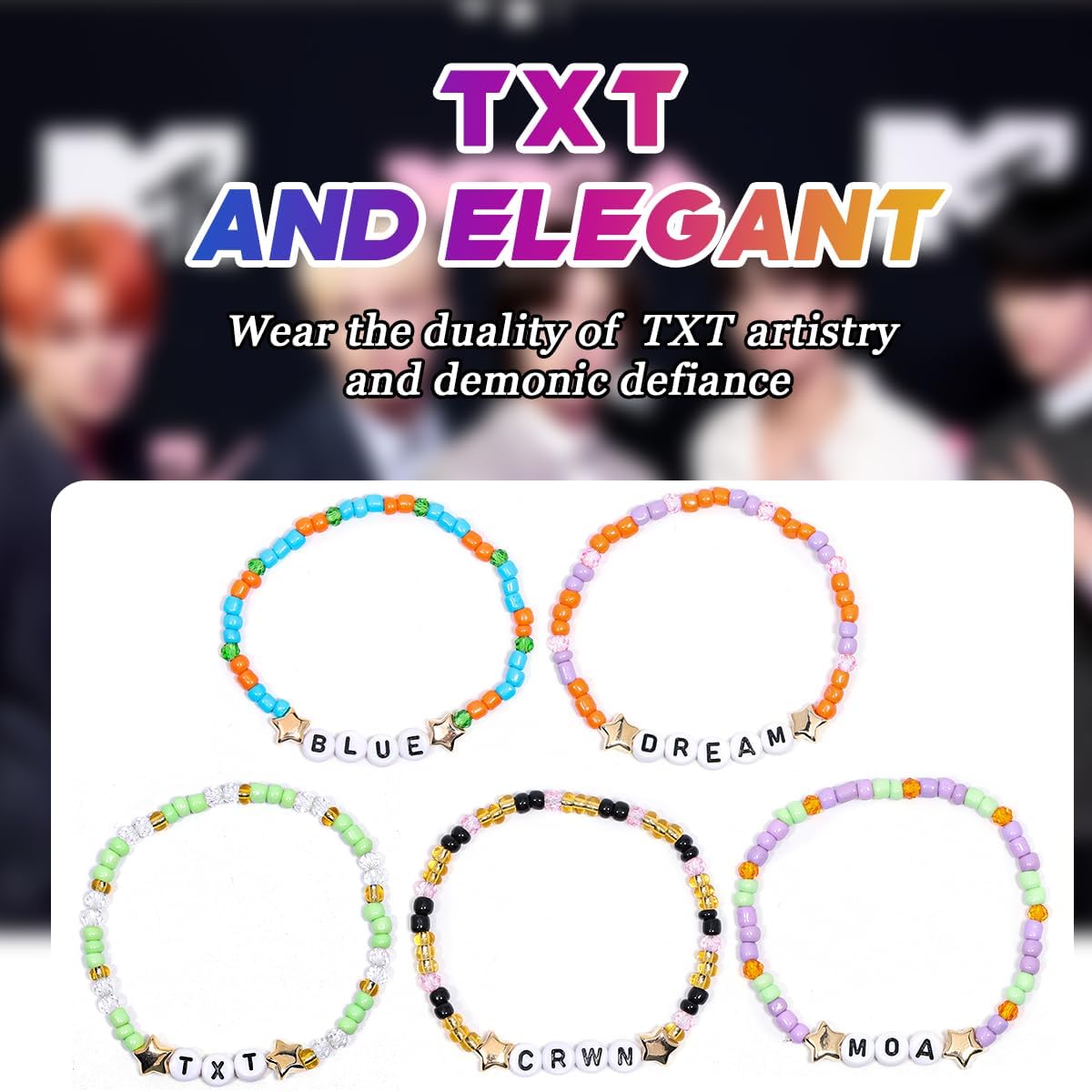 AICase for TXT Merch Gifts Inspired Bracelets 5 Pcs Stackable Stretch Beaded Friendship Bracelets Concert Lightstick Outfit Vinyl Poster Merchandise Gifts for Fans Women Birthday Christmas Stocking - Image 5