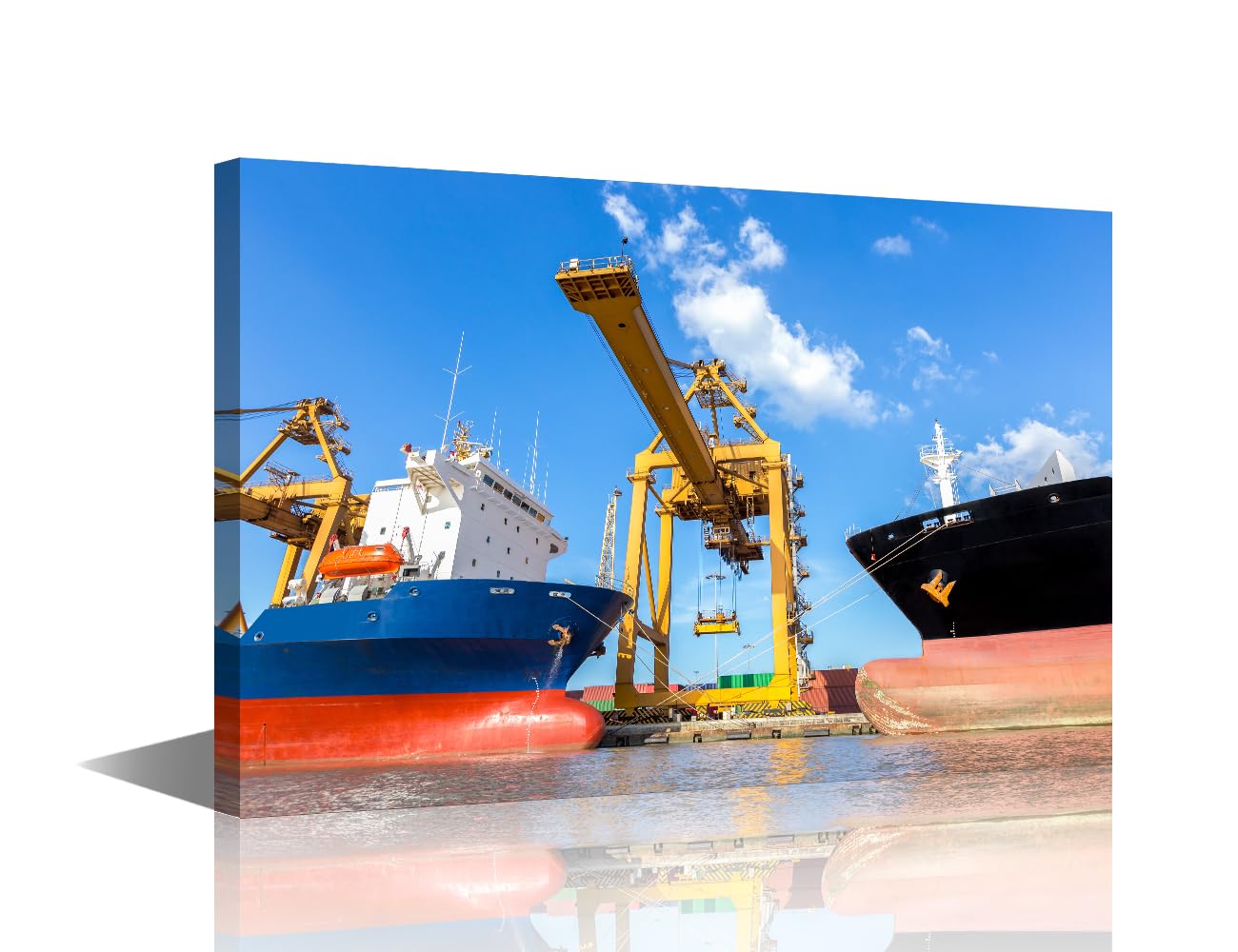Transport Wall Art 1 Panel Container Cargo Freight Ship with Working Crane Loading Bridge Pictures Print on Canvas for Living Room Bedroom Decoration, Gallery-Wrapped Ready to Hang, 24" Wx16 H