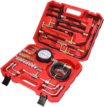 Fuel Injection Pressure Tester Kit TU443 0-140PSI 0-10Bar Automotive Fuel Pressure Gauge Compatible with 43CC 12V M6x1.0