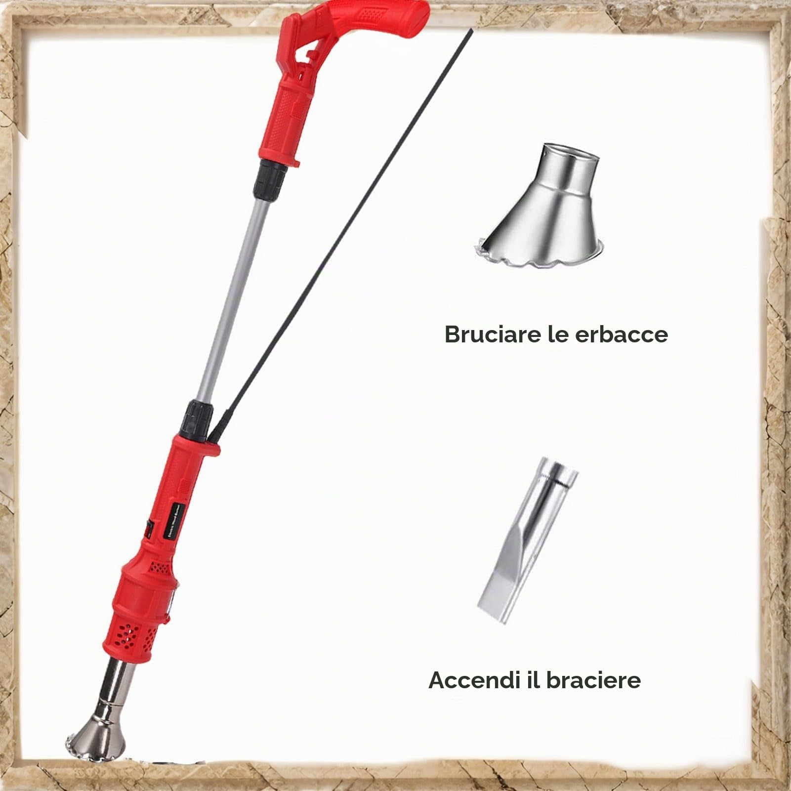 Diserbante Termico Elettrico 2000W - Bruciatore A 650℃ con Accenditore BBQ, 2 Ugelli + Cavo 1,8m per Giardino/Terrazza (modalità Fiamma & Aria Calda)