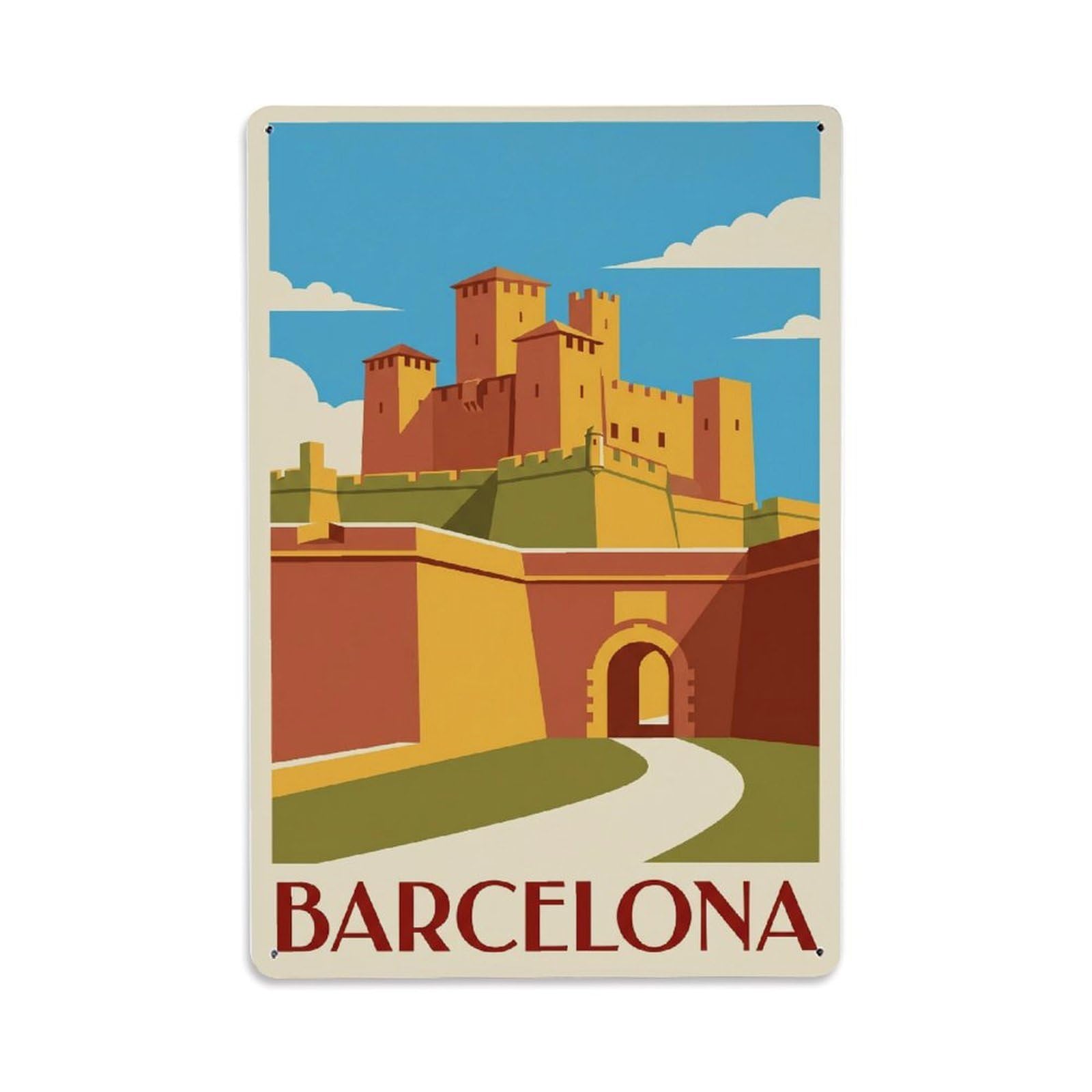 Vintage Travel Citadel Spain Fortified Metal Tin Sign Plaque Wall Decor for Cafe, Club Bar, Office, Home Garden Metal Poster 8x12Inch