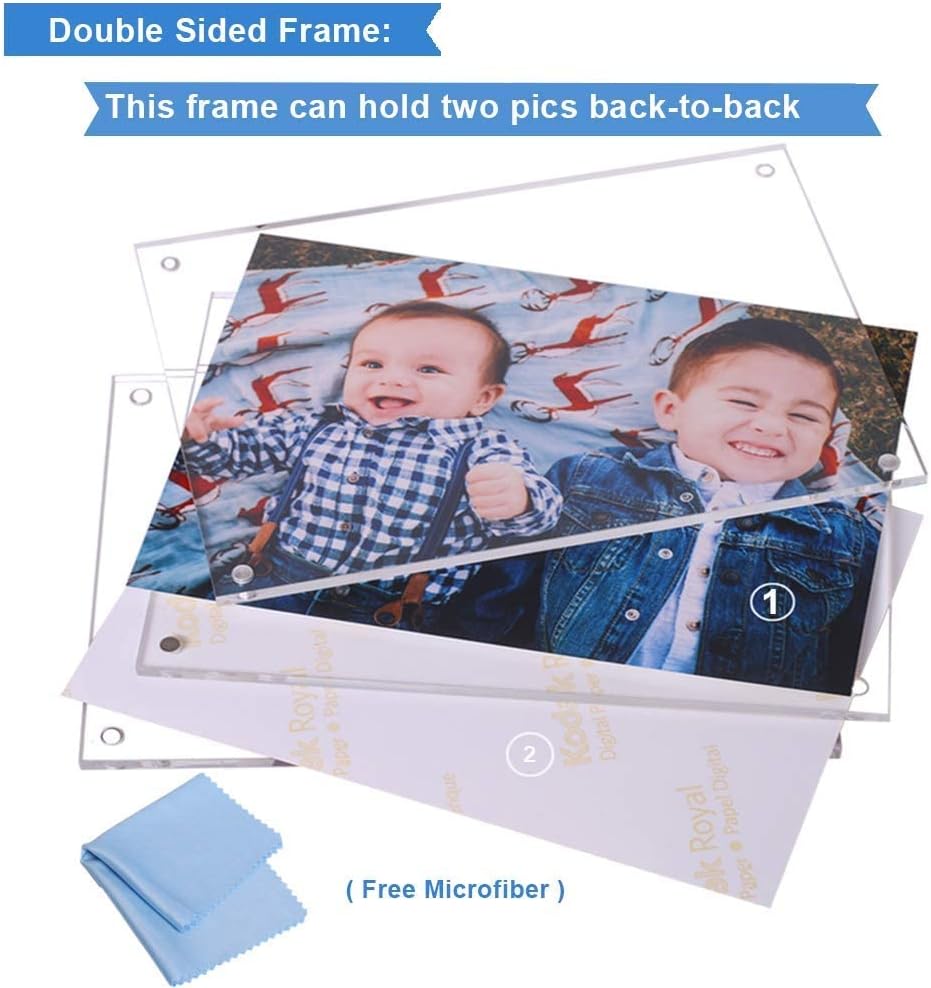 5 Pack Acrylic Picture Frame 5x7 Clear Double Sided Magnetic Picture Frameless Desktop Display with Photo Frame Support Stand Best Gift for Family, Baby, Document Photo Frames- Free Soft Microfiber