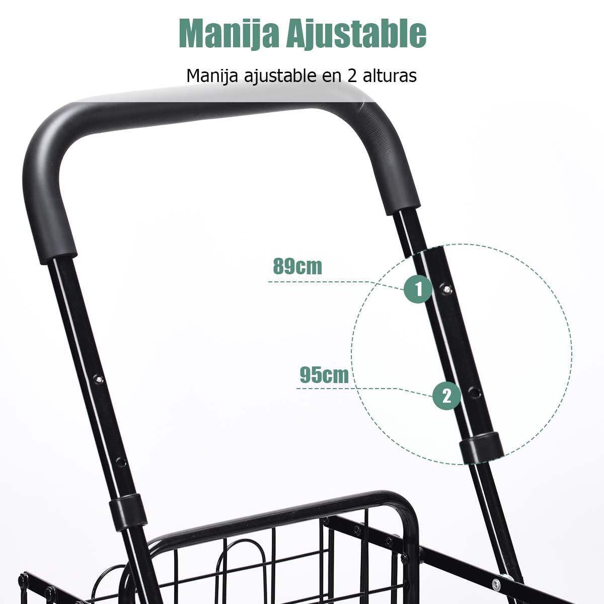 COSTWAY Carro de Compras Plegable de Doble Cesta, Carro de la Compra Portátil con Ruedas, Manija Ajustable, para la Lavandería 35,5 x 30,5 x 46 cm (Negro)
