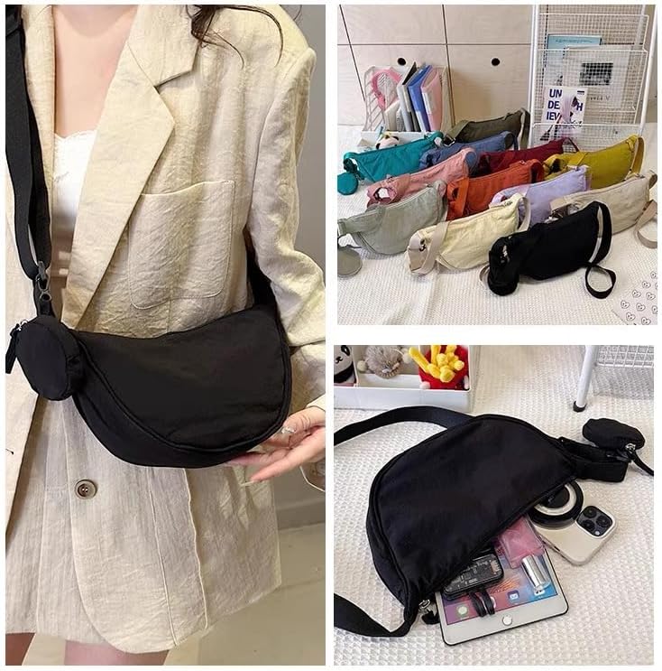 Nylon Crescent Crossbody Bag for Women Purses Trendy Men,Small Travel Sling Bag Hobo - Image 2