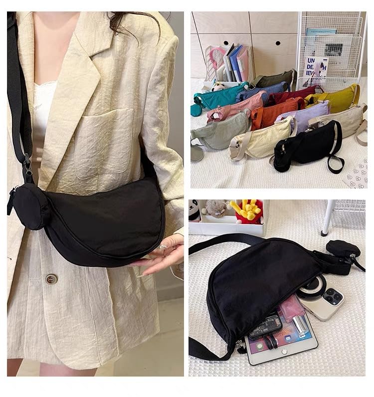 Image of Nylon Crescent Crossbody Bag for Women Purses Trendy Men,Small Travel Sling Bag Hobo