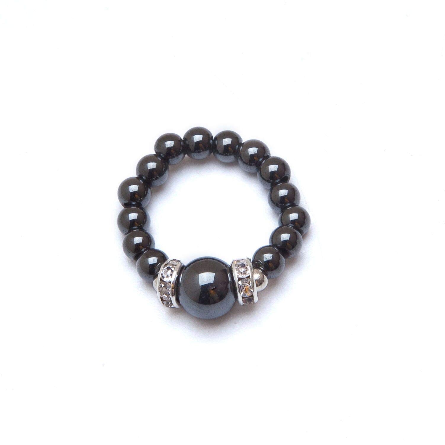 Black Magnetic Hematite Stretch Ring, Beaded & Finger Ring for Women, Acupressure Points