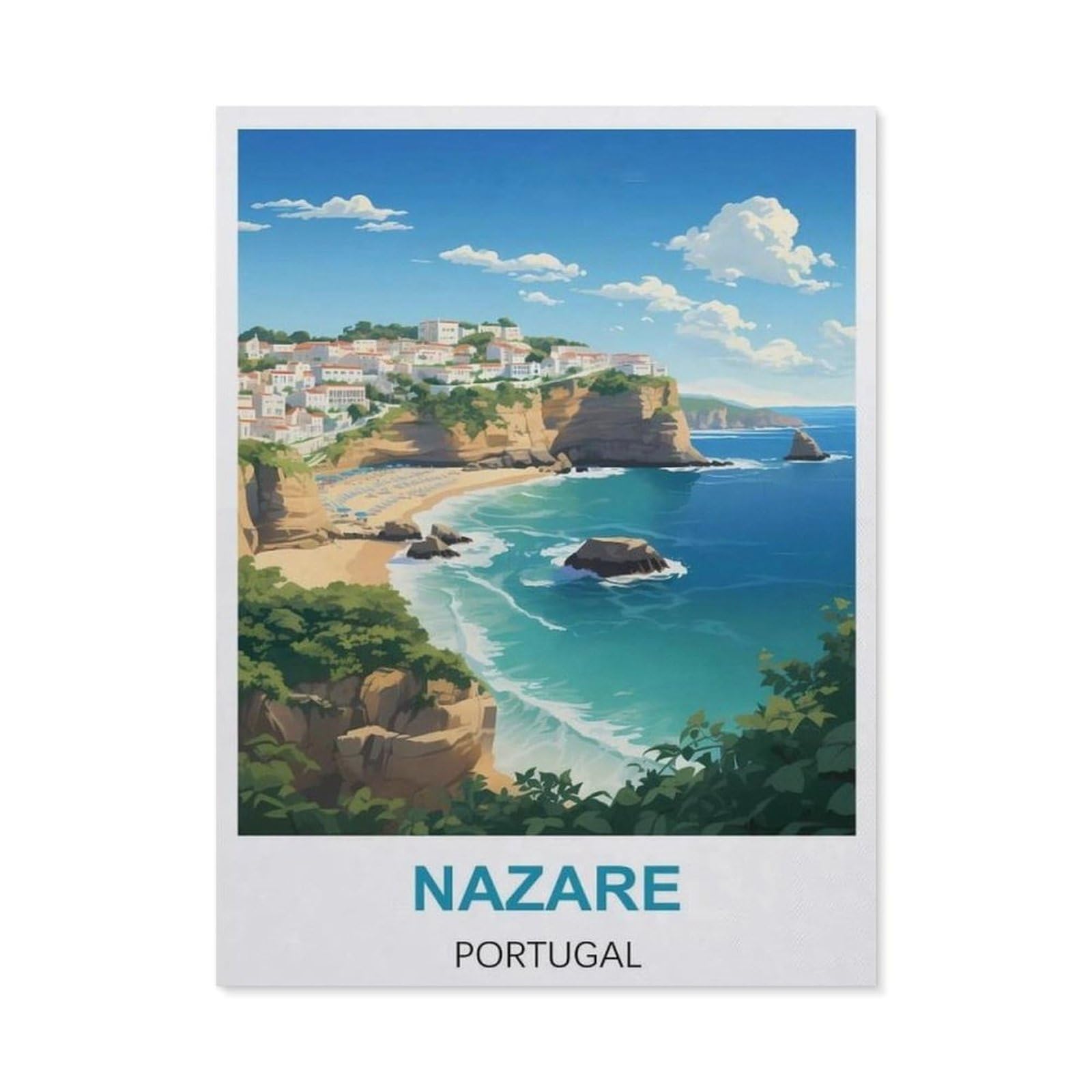 BEAYODKP 5D DIY Full Round Drill Diamond Painting，Nazare Portugal Vintage Travel Poster，Embroidery Full Round Diamond Cross Stitch Rhinestone Mosaic Decor Gift（30 x 40 cm/11.81 x 15.74 inches）-CA3