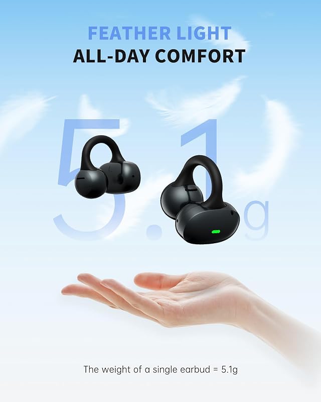 Open Ear Earbuds, Clip-On Earbuds Wireless Bluetooth, Ear Clip Bluetooth Headphones, Lightweight Comfort, Ergonomic Secure Fit for Small Ears, Ultra Open Audio, Waterproof, 40H Playtime image 7