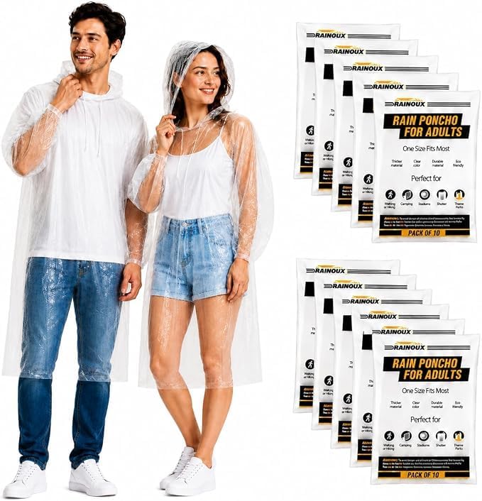 40% Thicker Emergency Rain Ponchos Family Pack