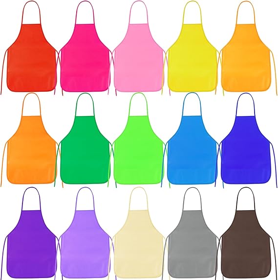 PLULON 30 Pcs Kids Apron for Painting, Art Smocks Bulk for Activities, Craft, Home Kitchen, Classroom Party Supplies