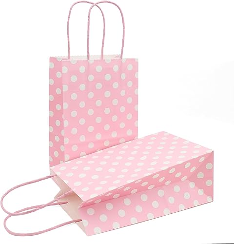 AZOWA Bolsas de regalo medianas con diseño de lunares, bolsas de papel kraft con asas para fiestas de cumpleaños, baby shower y bodas (9.8 x 7.5 x