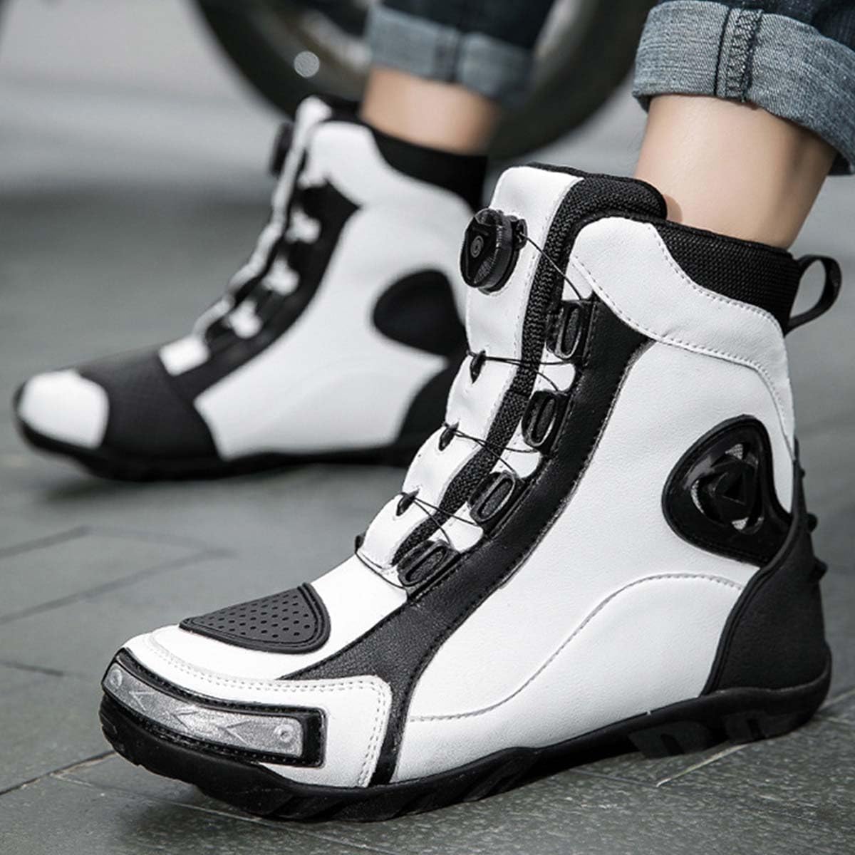 Scarpe da Moto da Uomo Stivali da Protezioni Moto | Rinforzi Protettivi, Soletta Ammortizzata, Antiscivolo, Resistenti e Comode, Leggere e Traspiranti, Supporto alla Caviglia