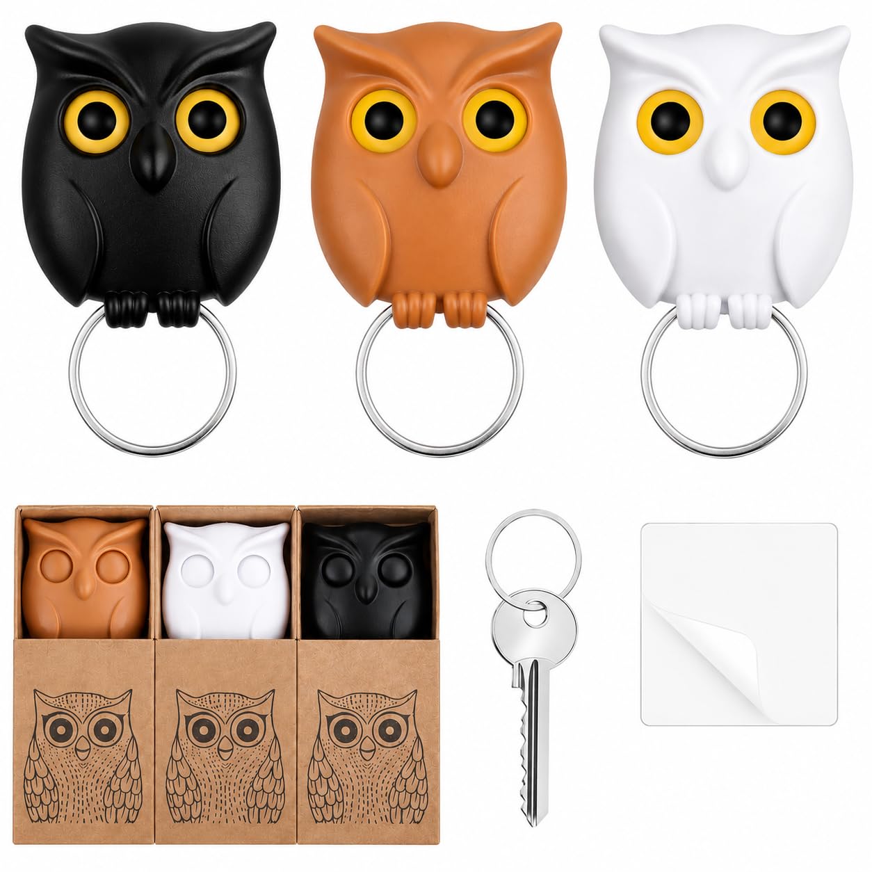 UPBEAT Owl Key Holder (Assorted colour) (Pack of 1) for Wall with Keyring & Double Side Tape | Cute Key Hanger| Self Adhesive Key Holder for Home, Office, Refrigerator | Decorative Owl Keychain Holder-image-24
