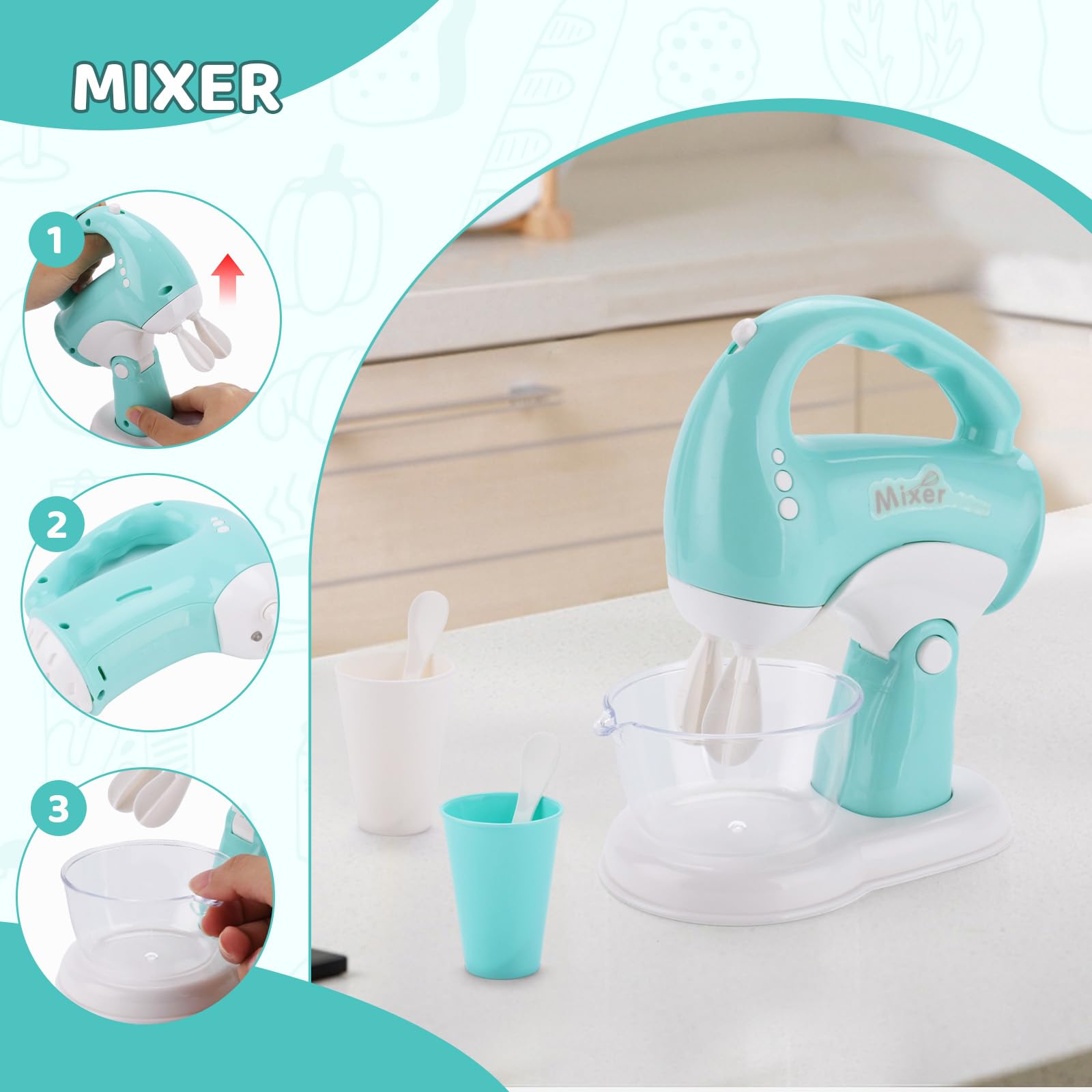 Accessoire Cuisine Enfant,Cuisine Electroménager Enfant,Jeu de Rôle Comprenant Une Cafetière,Un Presse-Agrumes,Un Mixeur,Un Grille-Pain et d'autres Accessoires Cuisine,Dinette Enfant 3 Ans