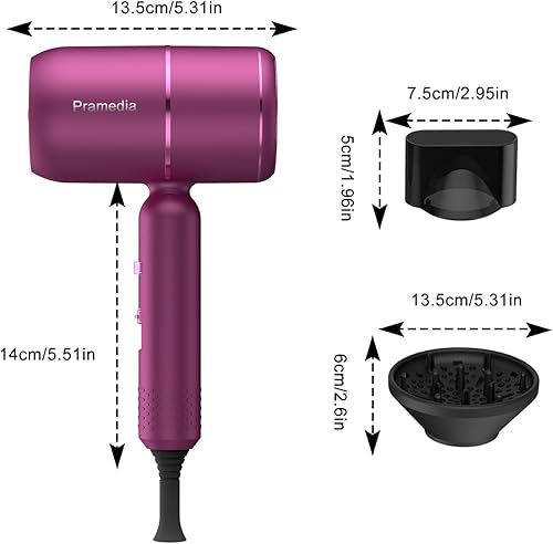 Miniatura 7 de Secador de pelo profesional de 1800 W, tecnología de iones negativos plegable, sin encrespamiento, secado rápido para cabello rizadoliso, con