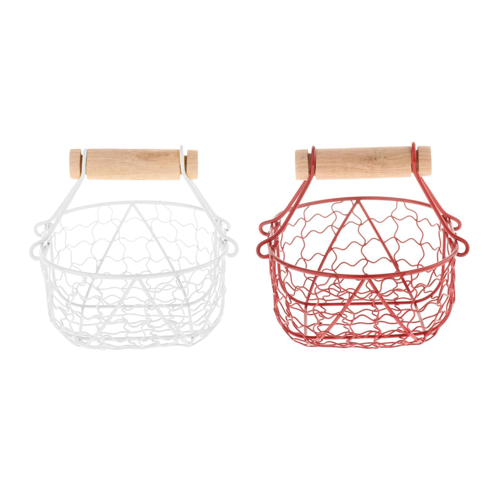 THE STYLE SUTRA 2X Fruit Basket Photo Props Home Decoration Wood Handle White and Red-image-4
