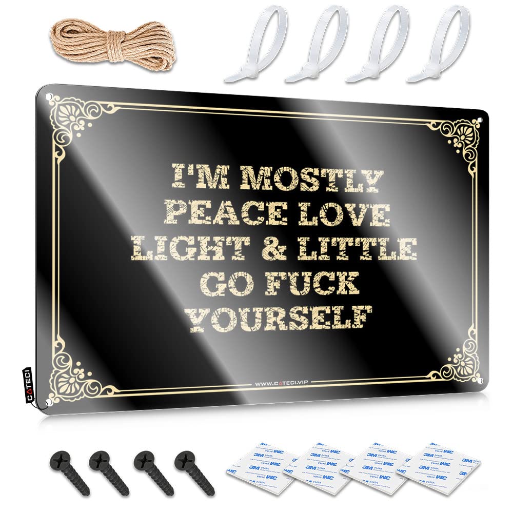 MGHTLCCME Bar Tin Signs Vintage I'M Mostly Peace Love Light & Little Go F Yourself Tin Sign Man Cave Funny Signs Metal Signs Decor(30X40CM)