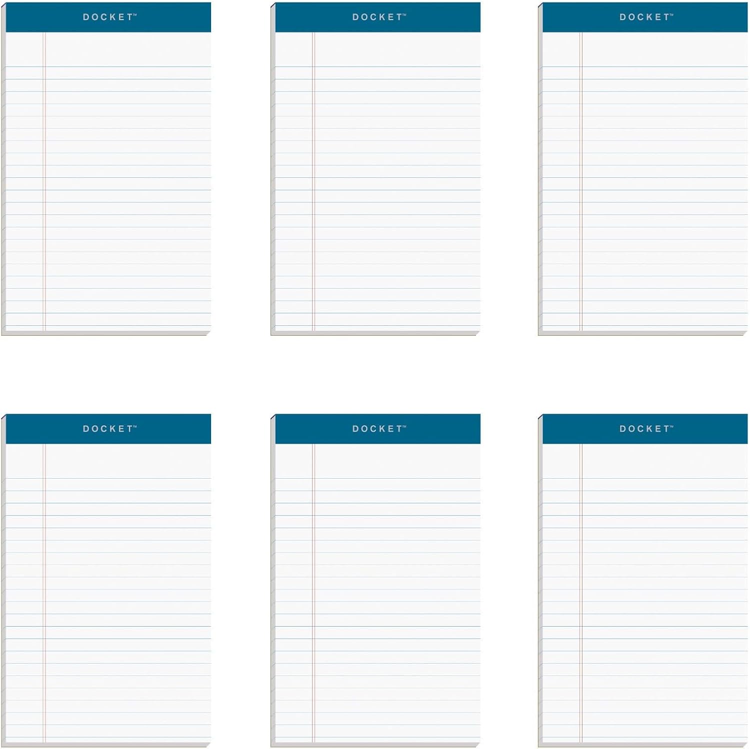 TOPS Docket Writing Tablet, 5 x 8 Inches, Perforated, White, Narrow Rule, 50 Sheets per Pad, 6 Pads per Pack (63366)