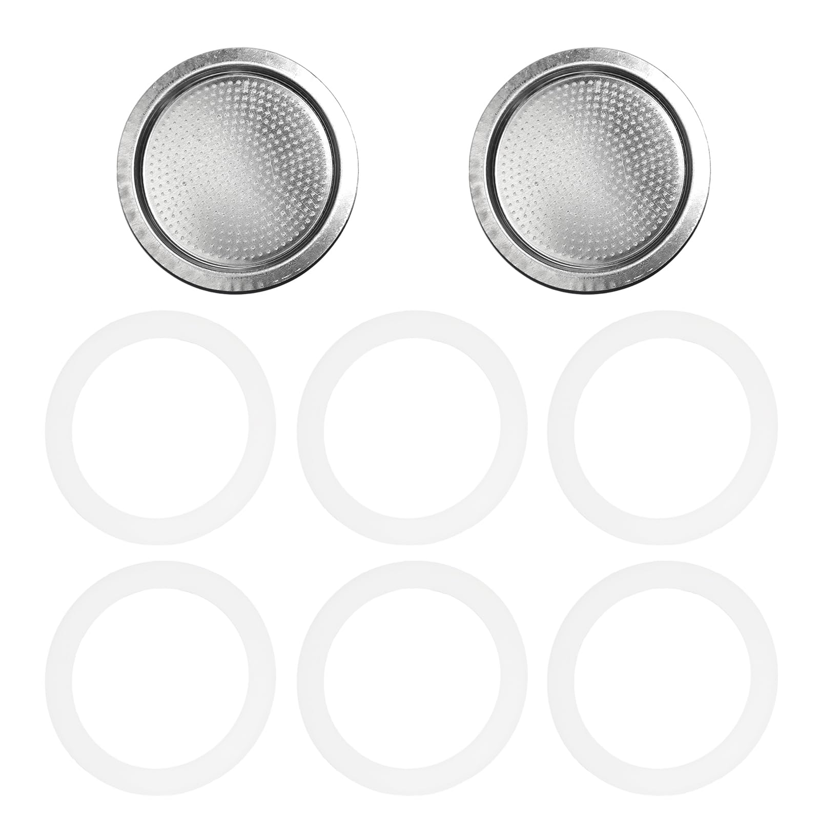 Moka Express Replacement Set, 6 Silicone Gaskets and 2 Filter Plates compatible with Bialetti Moka Express, Fiammetta, Break, Happy, Dama, Moka Melody, Alpina, Moka Timer and Rainbow, 9 Cup Size