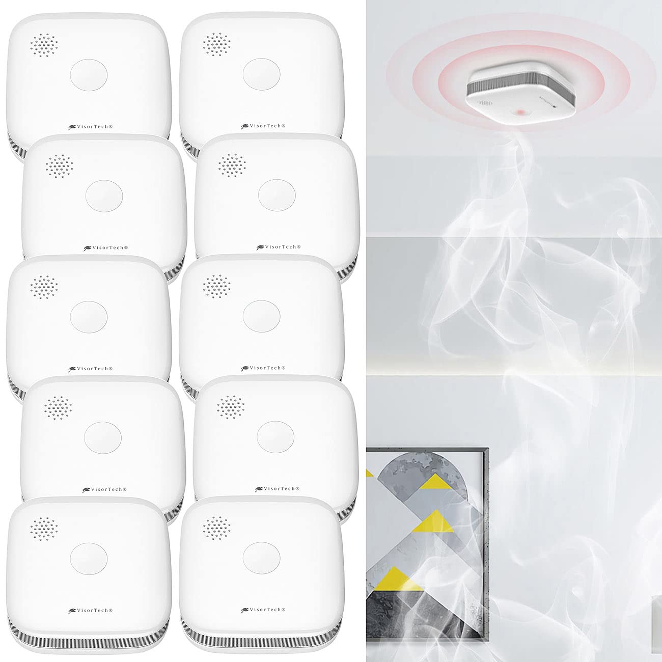 10 détecteurs de fumée interconnectables RWM-470.f [VisorTech]