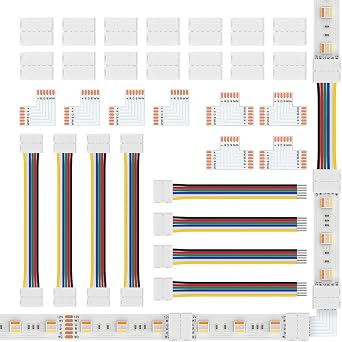 BTF-LIGHTING 6Pin 12mm SMD LED Connector Kit 6 Pin L Splitter Right Angle Corner,T Shape,Solderless Gapless Connector, Strip to Strip Jumper Wires for 60LED/m PWM SMD RGBCCT Strip Lights