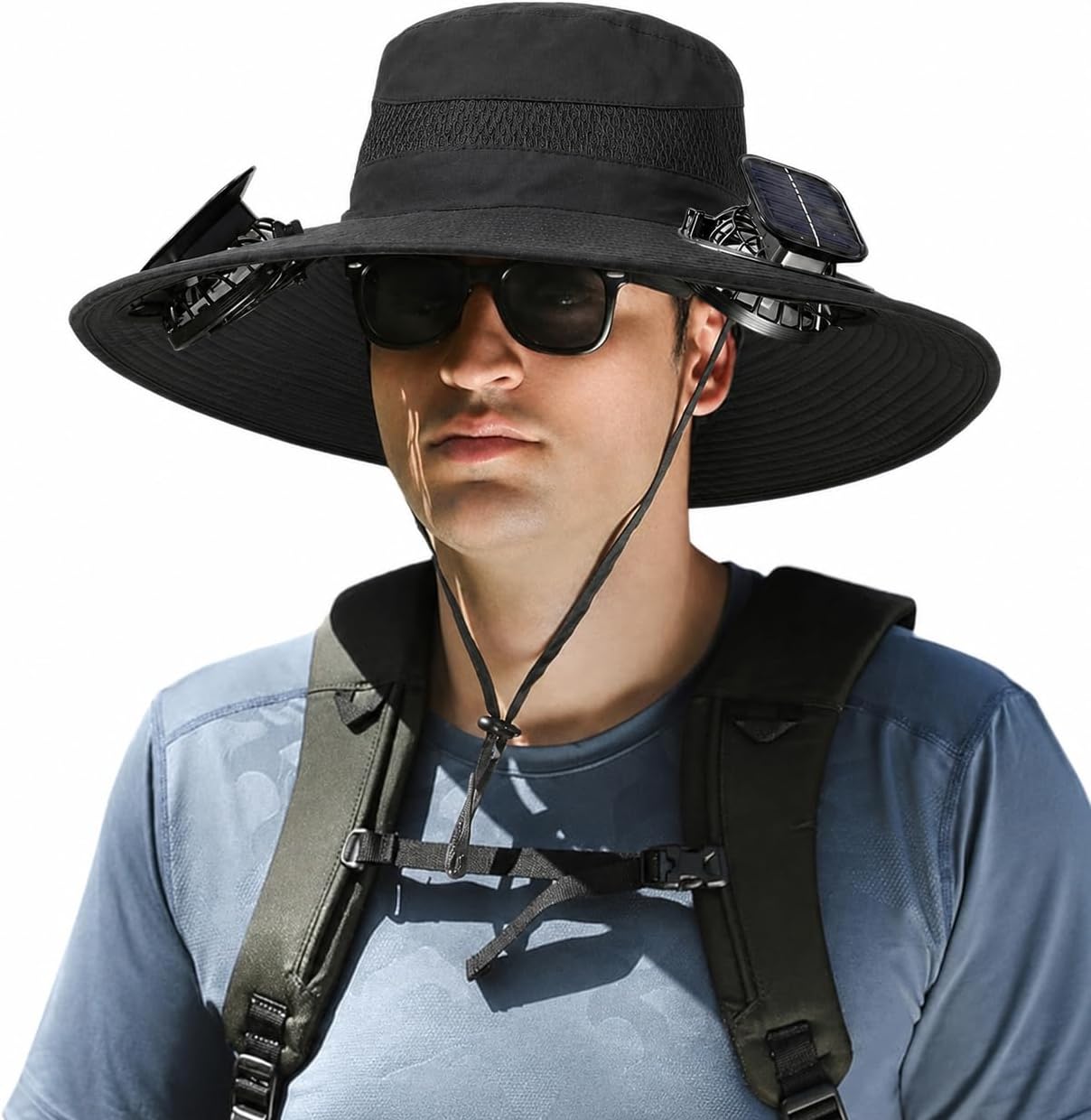 Wide Brim Sun Hat for Men & Women-Umbrella Hat with Fan,UPF 50+ Outdoor Hiking Fishing Beach Safari Hat
