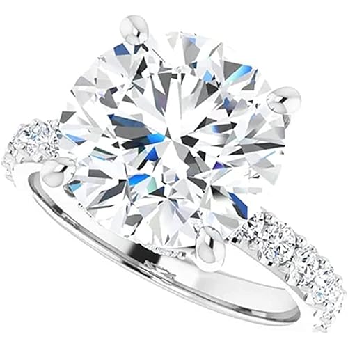 Moissanite World 5 CT Round Cut Colorless Moissanite Engagement Ring, Wedding/Bridal Ring Set, Solitaire Halo Style, Solid Sterling Silver Vintage Antique Anniversary Promise Ring Gift for Her