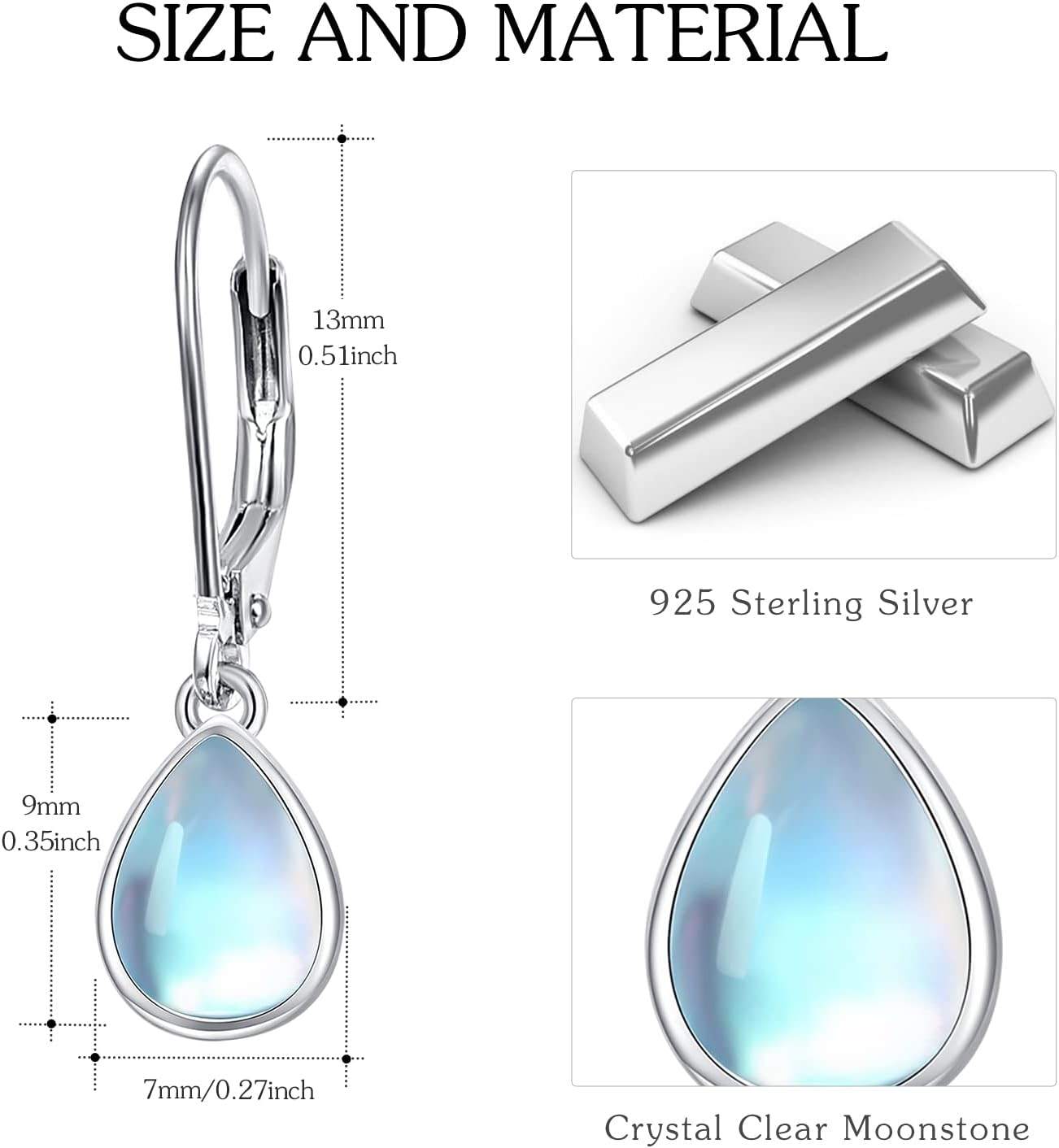 Sterling Silver Dangle Earrings Moonstone/Opal/Turquoise/Moss Agate/Feather/Compass Leverback Earrings for Women Lady - Image 6