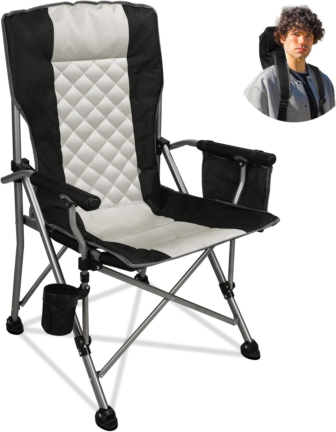 Cup Holder Heavy Duty Outdoor Folding Chair BLACKDOG Black Outdoor