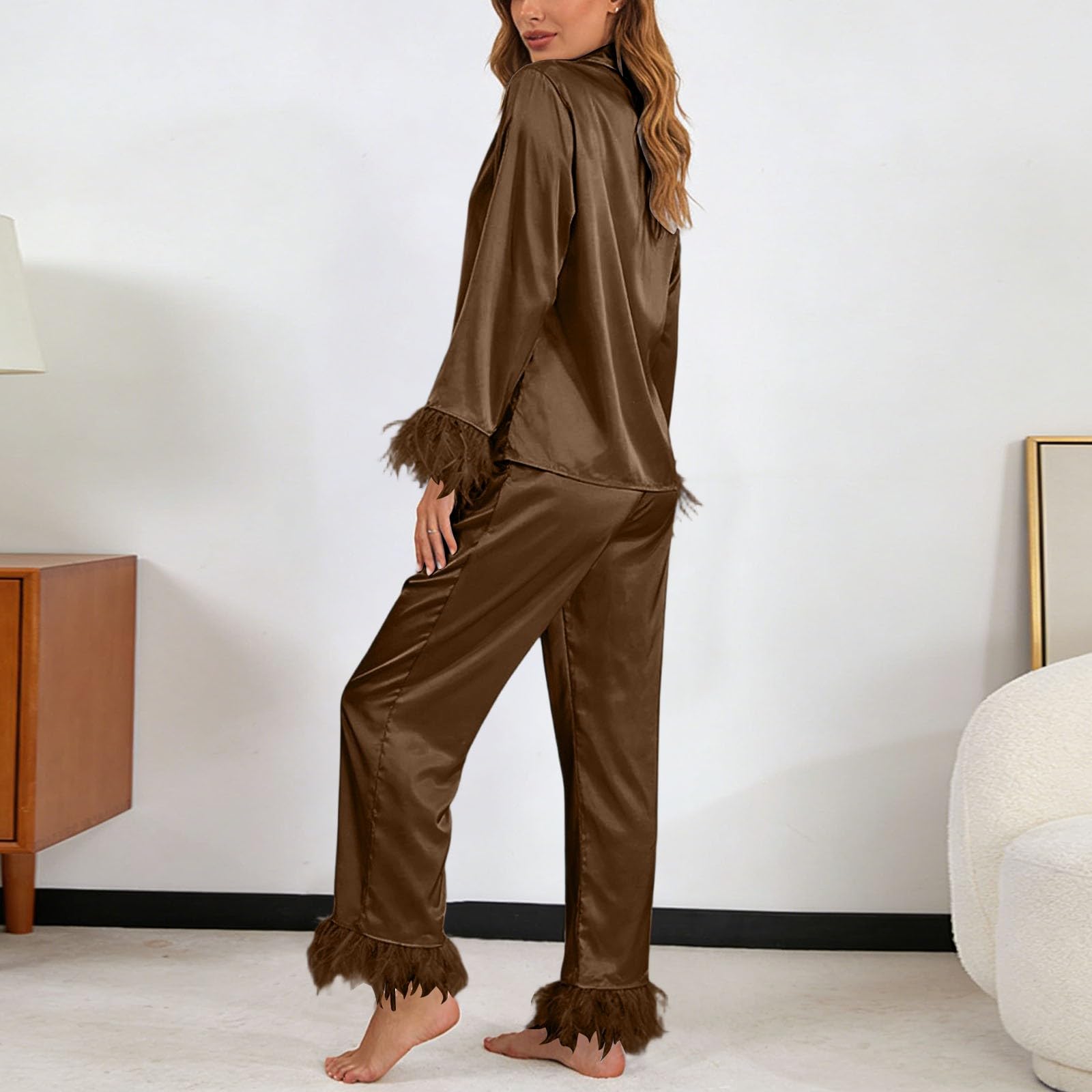 Pigiama Donna Lungo Cotone - Top Lunghi da Donna Set Lungo da 2 Pezzi con Maniche Pantaloni da Notte Completi da Donna Set