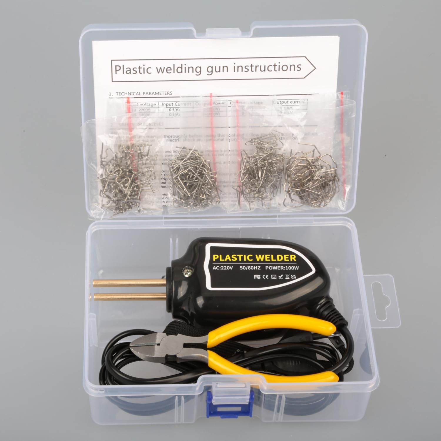 Plastic Welding Kit Mini Plastic Welder with 200PCS Hot Staples for Car Bumper Fender Kayak Repairs - 220V 100W