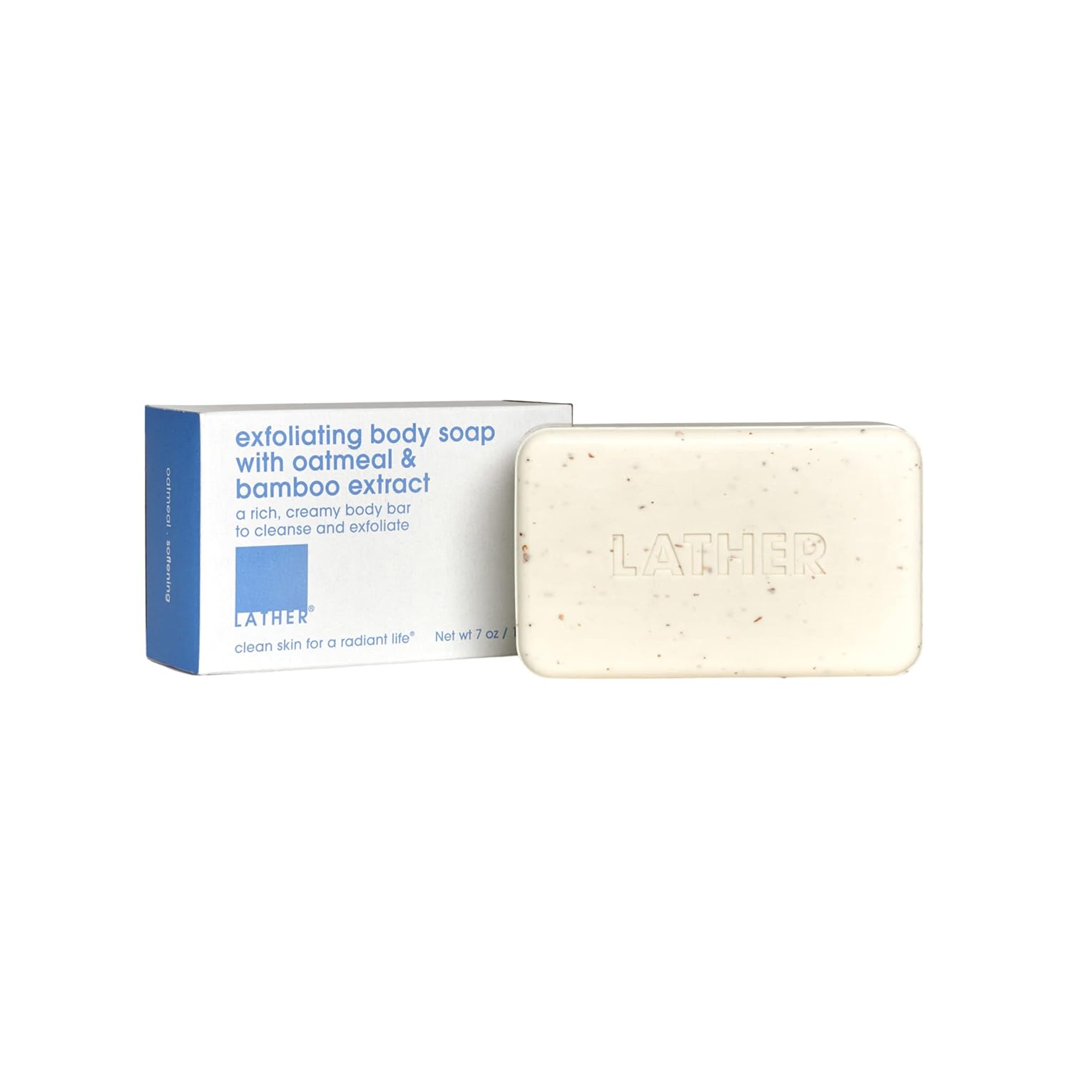 LATHER Exfoliating Bar Soap - Body Scrub Soap Bar - Cleanse, Purify & Exfoliate All at Once - Gentle Daily Use for Women & Men - Body Soap With Oatmeal & Bamboo Extract - 7 Oz (Pack Of 2)