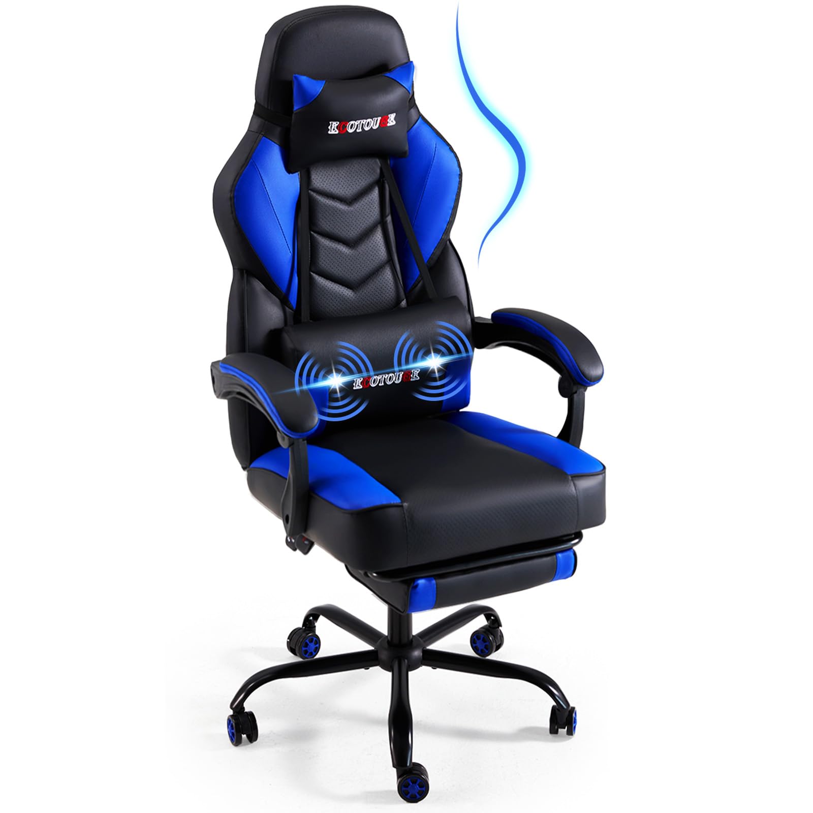 LADJERUFVD blue gaming chair with retractable footrest