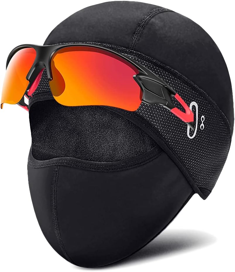 Winter Cycling Caps Under Helmet, Thermal Fleece Beanie Hat with Face Cover for Men Women Waterproof Windproof, Cycle Skull Cap Ski Cap Balaclava Mask Bike Bicycle Helmet Liner for Sports Black