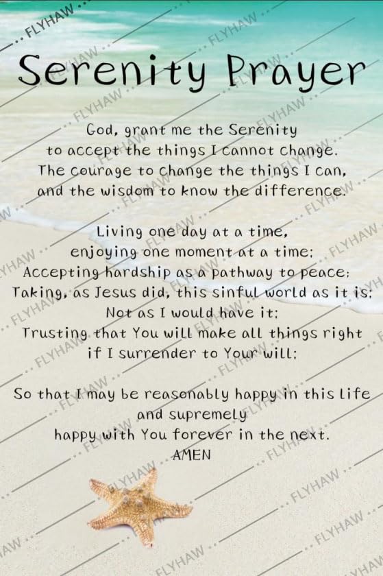 Serenity Prayer Beach Metal Tin Sign Christian Wall Decor Starfish Scripture Inspirational Wall Art Inspired Wall Print For Office Decor 12x16 Inch