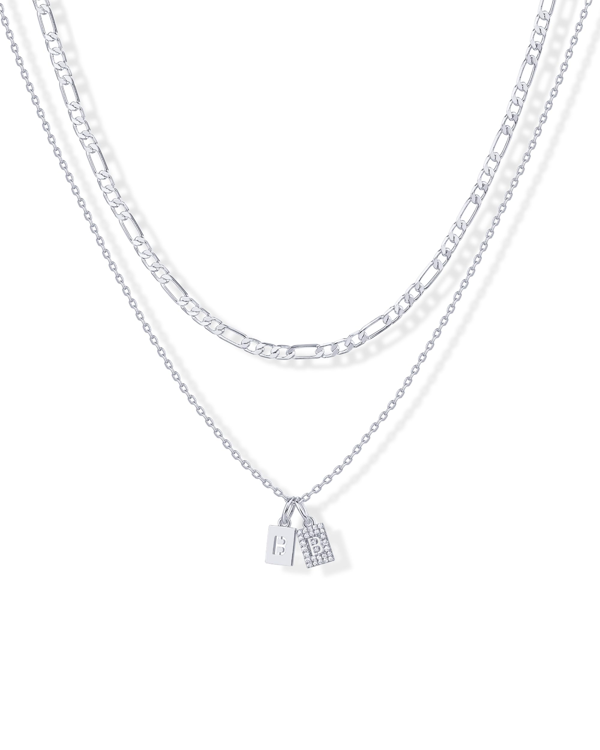 PAVOI 14K Gold Plated Initial Letter Double Dog Tag Pendant Necklace | Dainty Cubic Zirconia Letter Tag Round Box Chain Necklaces for Women