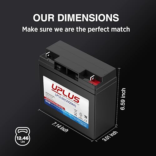 Miniatura 5 de UPLUS - Batería AGM de ciclo profundo de 12 V 20 Ah, baterías recargables SLA LP12-20, reemplazo para EXP12200, HR22-12, BP20-12, F19-12B, UB12200