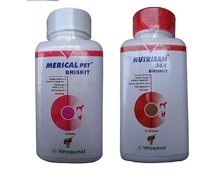 Vetoquinol Merical Briskit & Nutrisam Briskit Combo for Dog Health Supplement & Cat Multivitamin Supplement - Dog Treat - Cat Treat (50 Briskits)