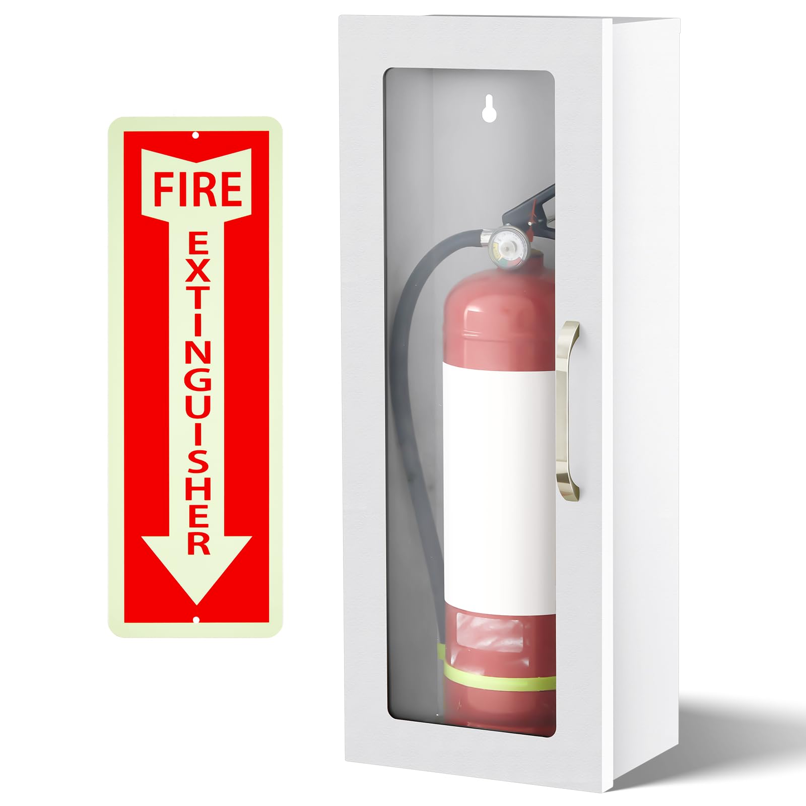 Zonon Feuerlöscher-Schrank, industriell vormontiert mit reflektierendem Schild, Oberflächenmontage, bruchsicheres Acrylglas für 4,5 kg trockene Chemikalien oder 2,3 kg Co2 (weiß)