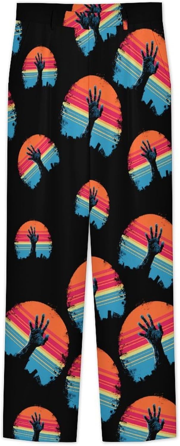 Vintage Halloween Zombie Hand Scary Novelty Men's Casual Pants Slim Fit Suit Dress Trousers