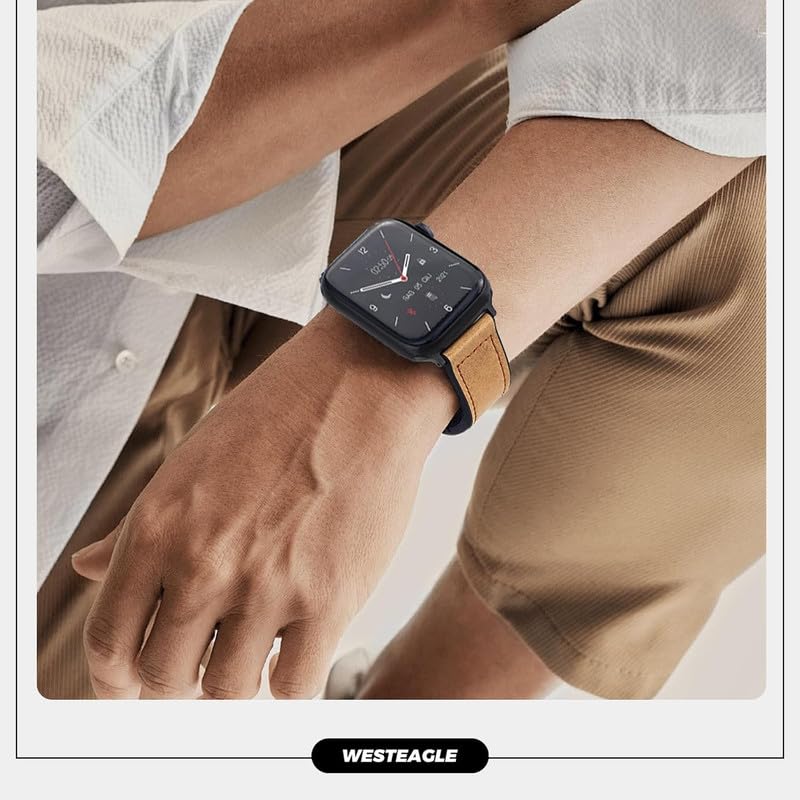 Image of Magnetic Leather Bands Compatible with Apple Watch 49mm 46mm 45mm 44mm 42mm | Genuine Leather with Magnetic Buckle for iWatch Ultra 2 Ultra SE Series 10 9 8 7 5 4 3